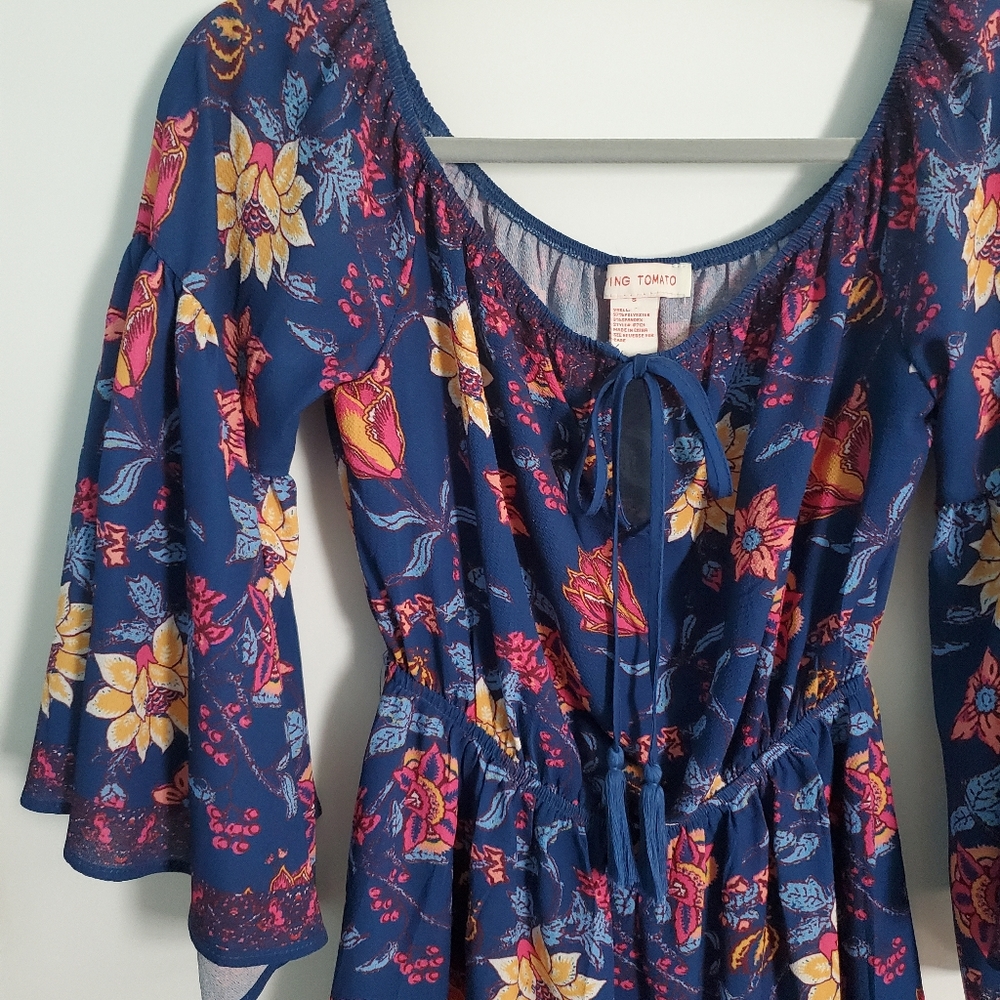 Flying Tomato Power of Love bell sleeve boho floral romper, size S - Picture 3 of 11
